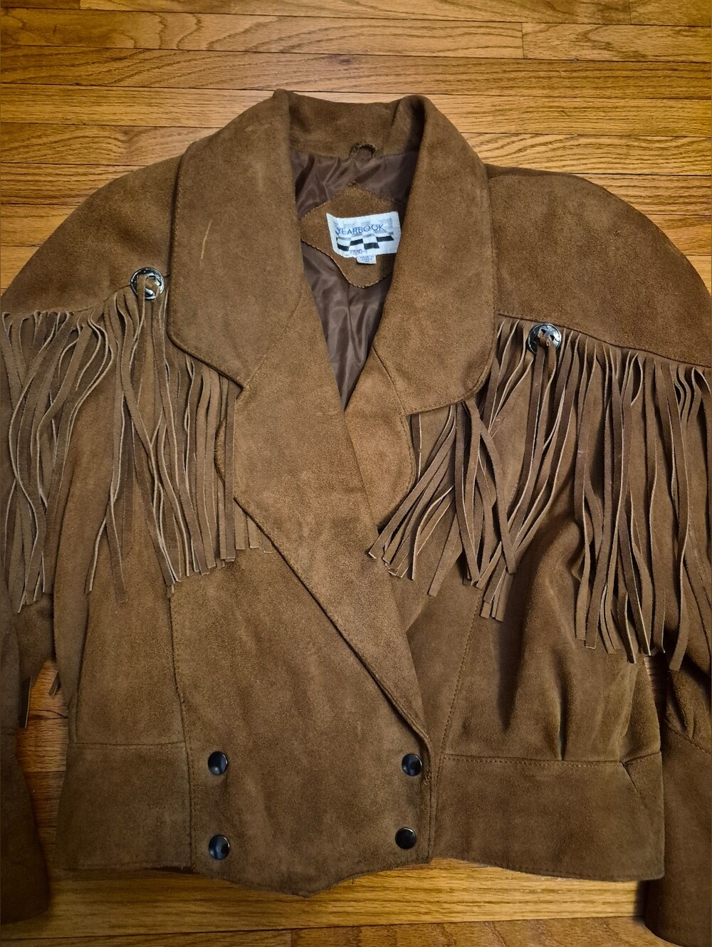 Vintage 80's Yearbook Suede Fringe Jacket Medium - Picture 7 of 10